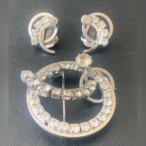 Continental signed designer brand vintage brooch and clip earrings set